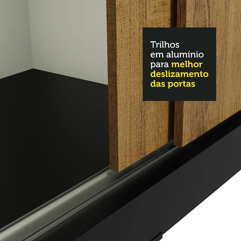 Guarda-Roupa Casal Madesa Istambul 3 Portas de Correr com Espelhos 3 Gavetas Preto/Rustic - Image 8