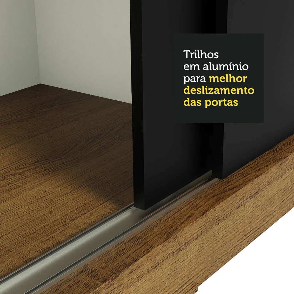 Guarda-Roupa Casal Madesa Istambul 3 Portas de Correr de Espelho 3 Gavetas Rustic/Preto - Image 8