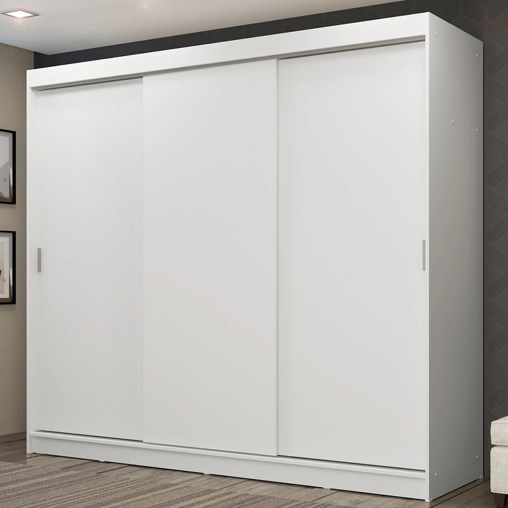 Guarda-Roupa Casal Madesa Kansas 3 Portas de Correr 3 Gavetas Branco