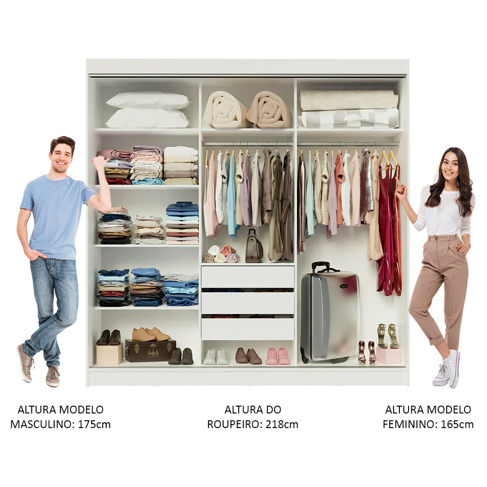 Guarda-Roupa Casal Madesa Kansas 3 Portas de Correr 3 Gavetas Branco/Rustic - Image 4