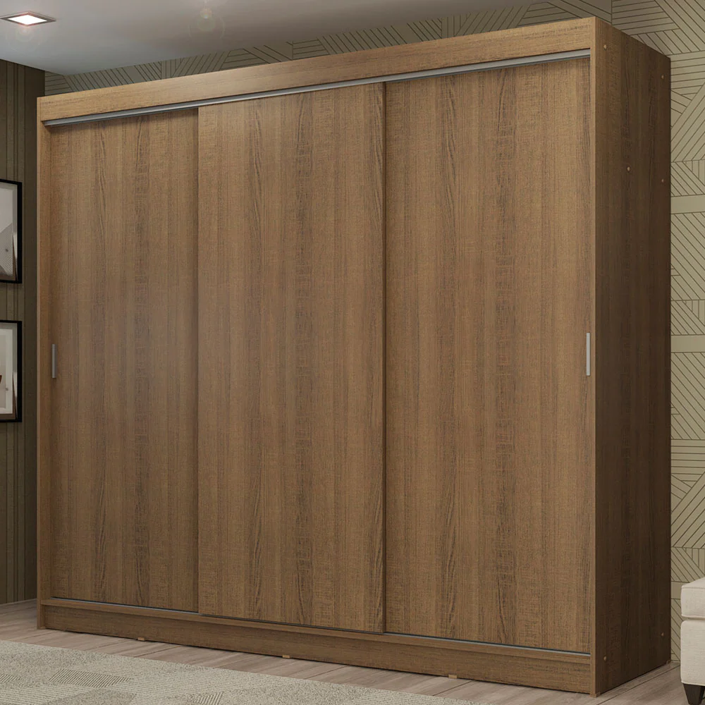 Guarda-Roupa Casal Madesa Kansas 3 Portas de Correr 3 Gavetas Rustic