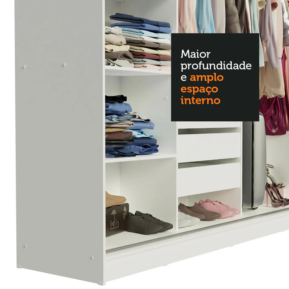 Guarda-Roupa Casal Madesa Kansas 3 Portas de Correr com Espelhos 3 Gavetas Branco - Image 7