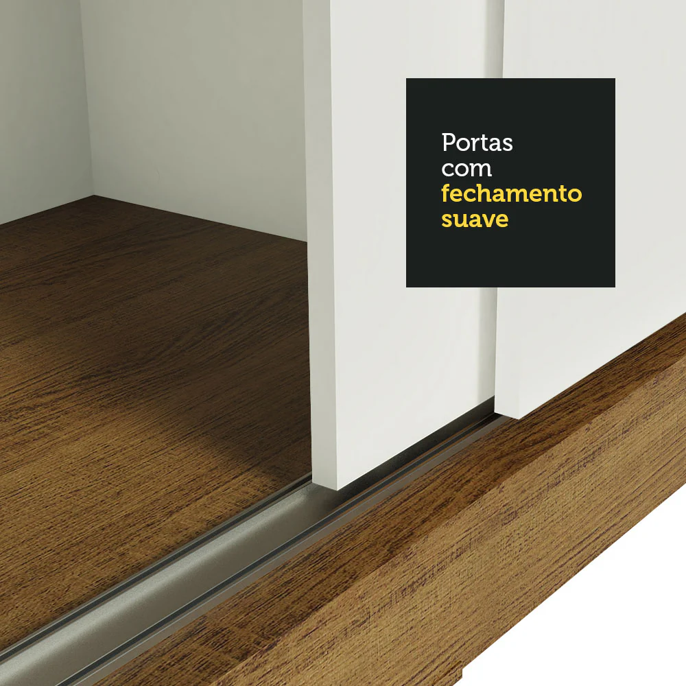 Guarda-Roupa Casal Madesa Kansas 3 Portas de Correr com Espelhos 3 Gavetas Rustic/Branco - Image 8
