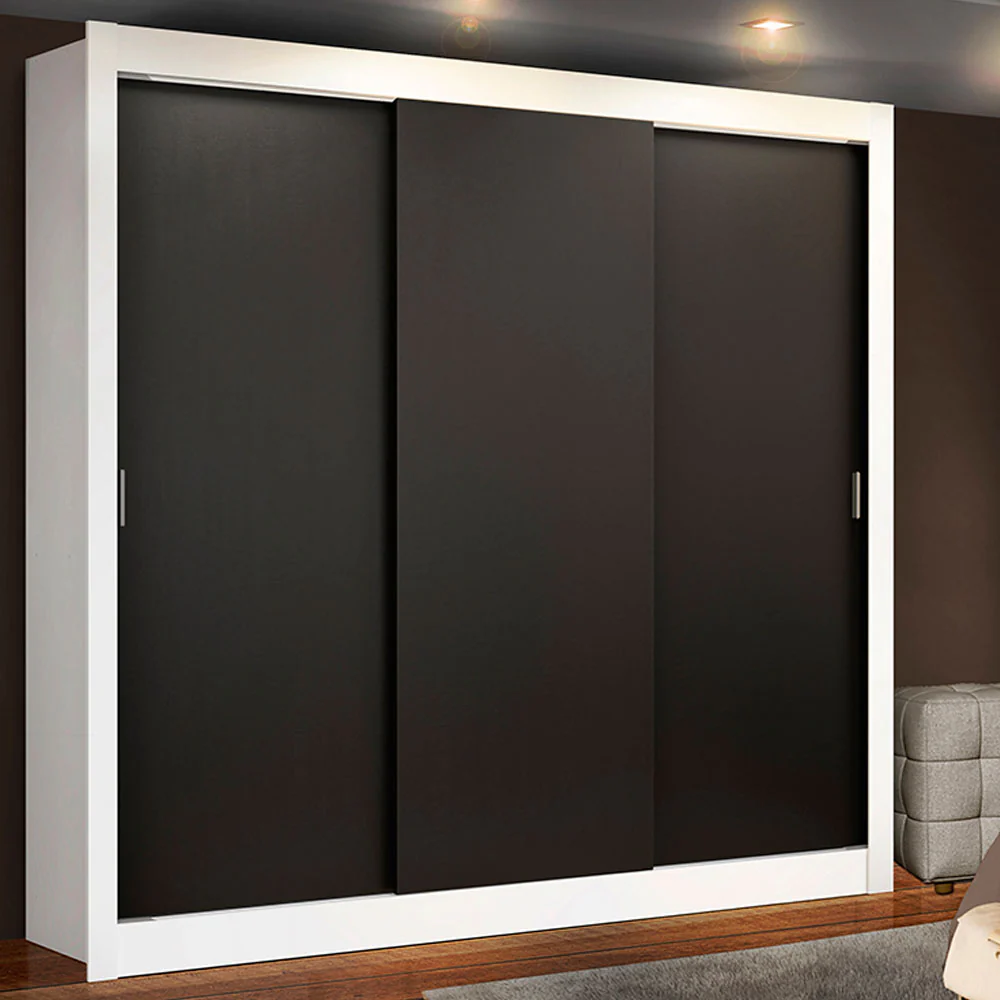 Guarda-Roupa Casal Madesa Lyon 3 Portas de Correr 2 Gavetas Branco/Preto