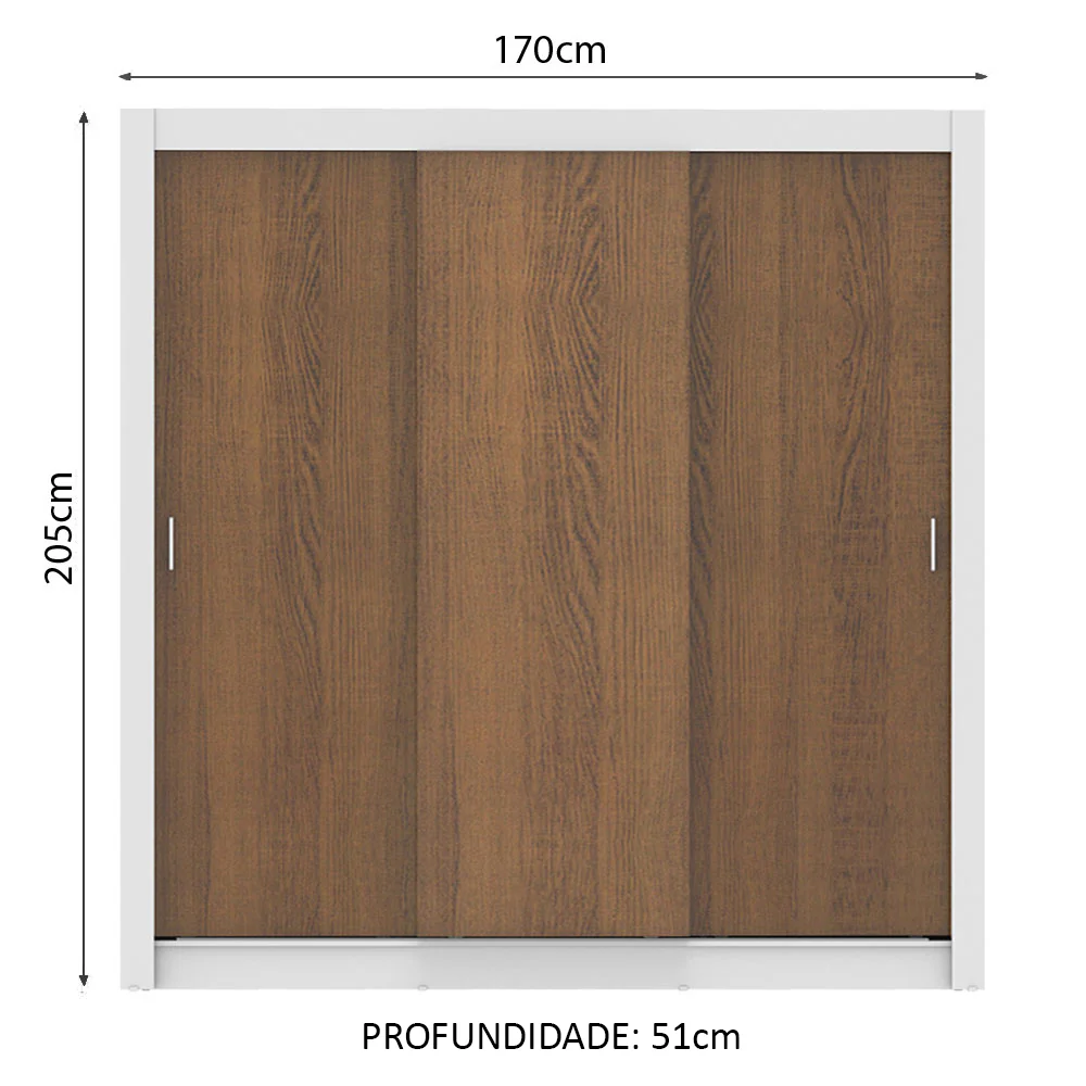 Guarda-Roupa Casal Madesa Lyon 3 Portas de Correr 2 Gavetas Branco/Rustic - Image 3