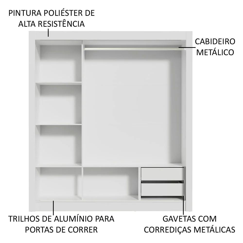 Guarda-Roupa Casal Madesa Lyon 3 Portas de Correr 2 Gavetas Branco/Rustic - Image 6