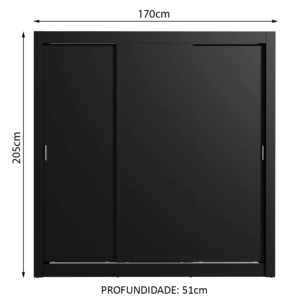 Guarda-Roupa Casal Madesa Lyon 3 Portas de Correr 2 Gavetas Preto - Image 3