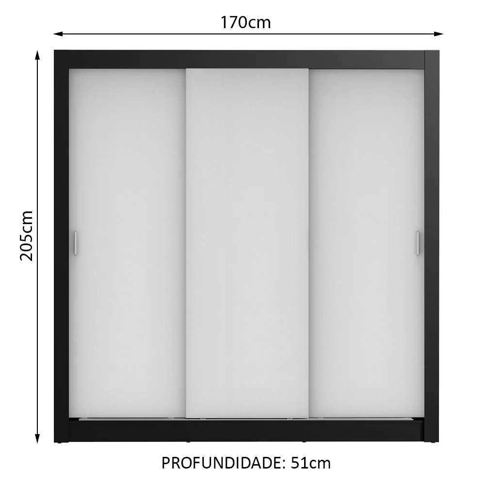 Guarda-Roupa Casal Madesa Lyon 3 Portas de Correr 2 Gavetas Preto/Branco - Image 3
