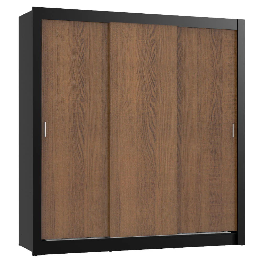 Guarda-Roupa Casal Madesa Lyon 3 Portas de Correr 2 Gavetas Preto/Rustic - Image 2