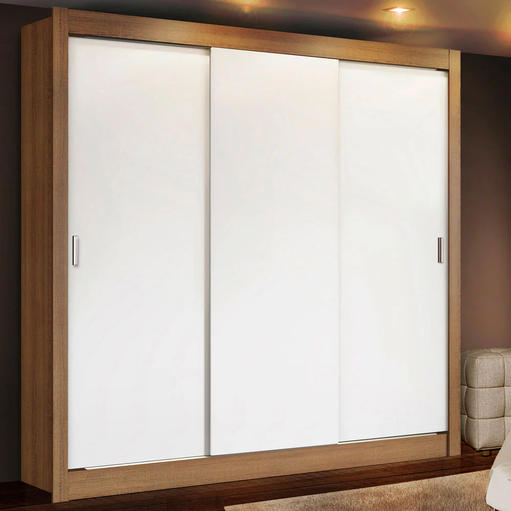 Guarda-Roupa Casal Madesa Lyon 3 Portas de Correr 2 Gavetas Rustic/Branco