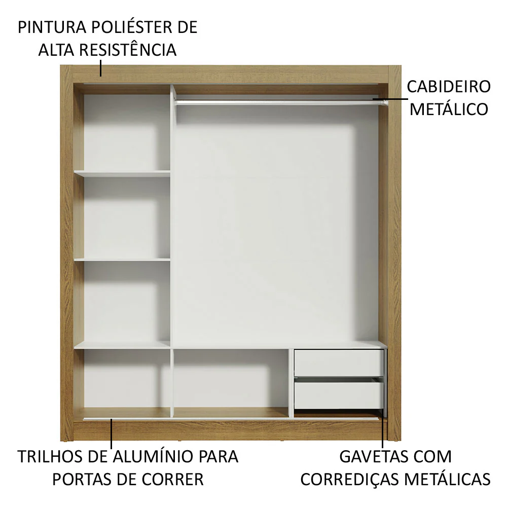 Guarda-Roupa Casal Madesa Lyon 3 Portas de Correr 2 Gavetas Rustic/Preto - Image 6
