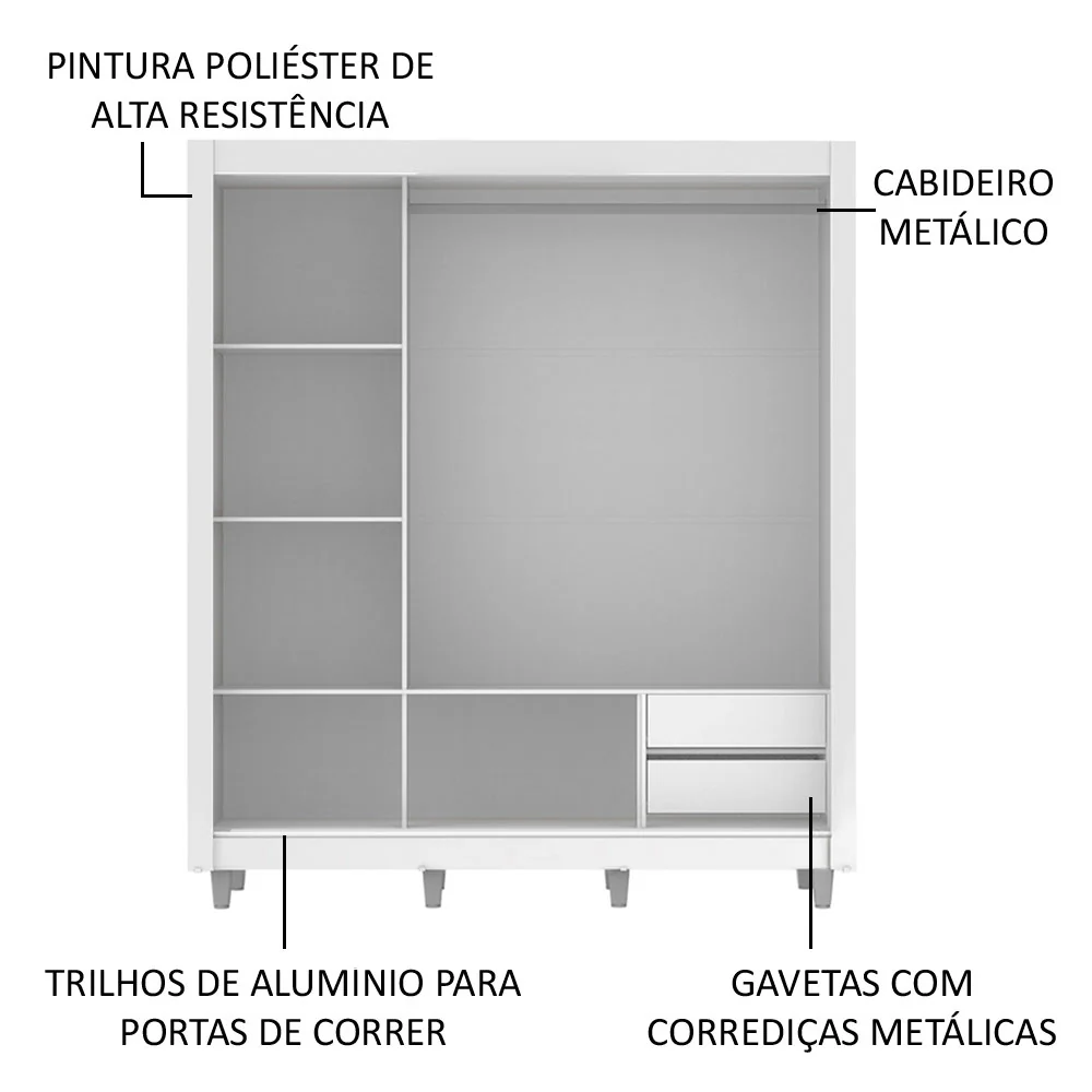 Guarda-Roupa Casal Madesa Lyon 3 Portas de Correr com Espelho 2 Gavetas com Pés Branco/Rustic - Image 5