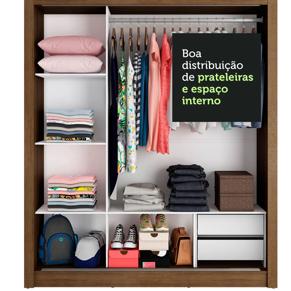 Guarda-Roupa Casal Madesa Lyon 3 Portas de Correr com Espelho 2 Gavetas Rustic/Branco - Image 7