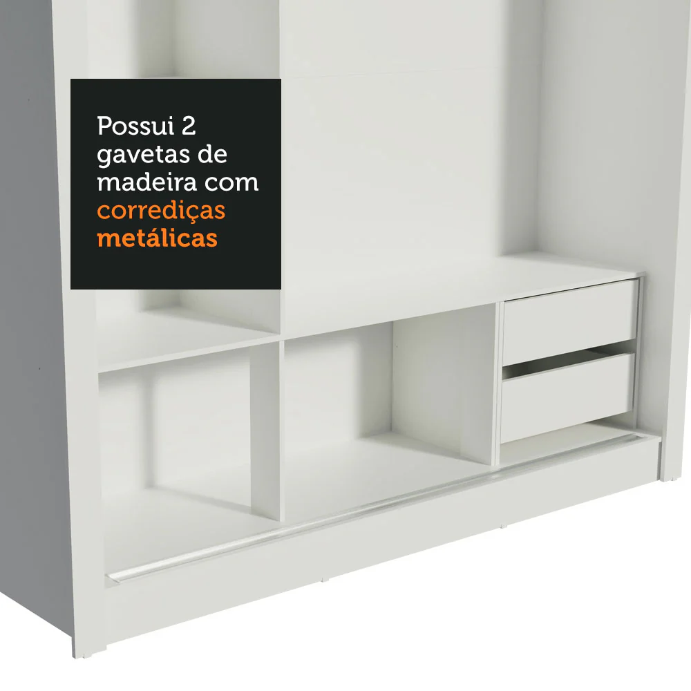 Guarda-Roupa Casal Madesa Lyon 3 Portas de Correr com Espelhos 2 Gavetas Branco/Rustic - Image 9