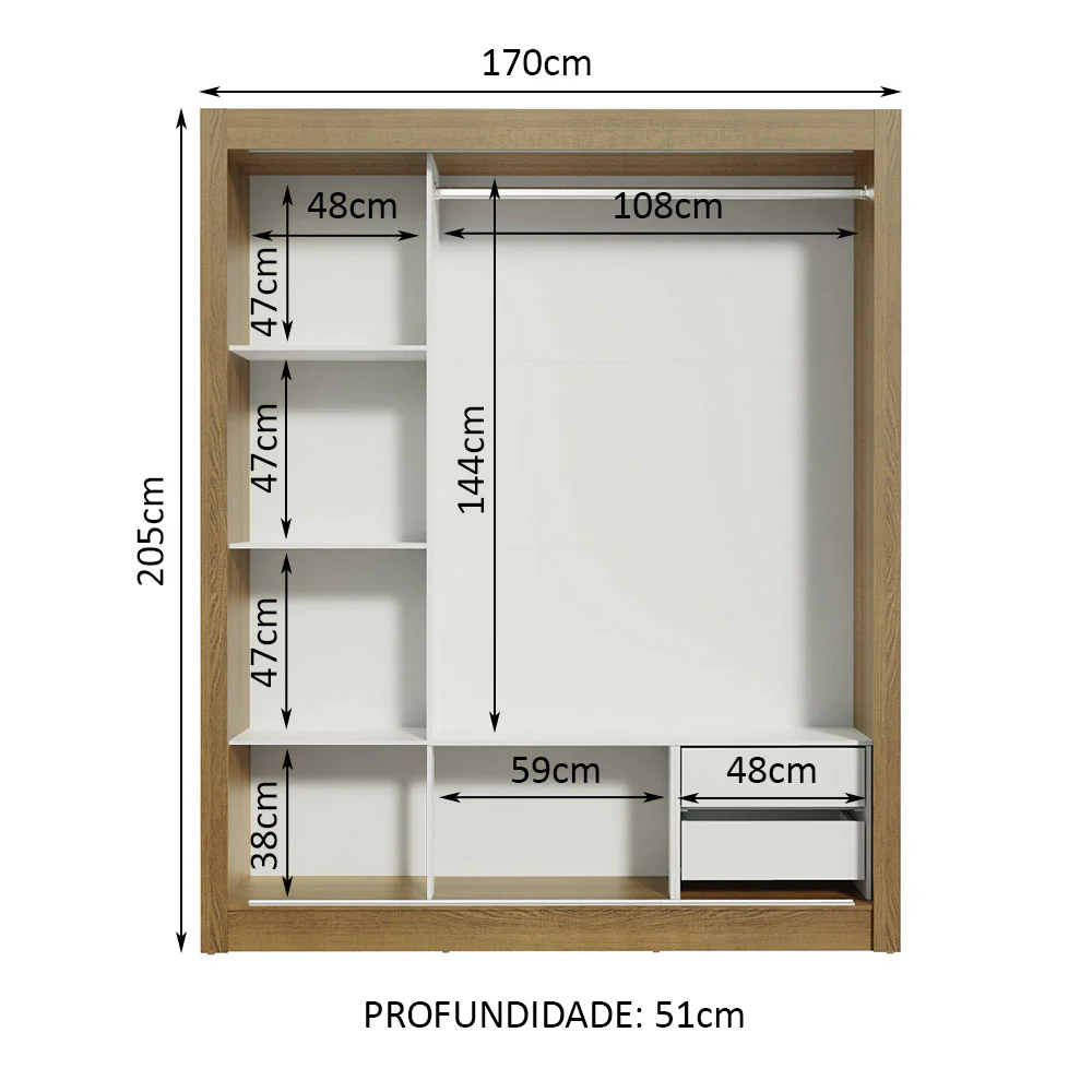 Guarda-Roupa Casal Madesa Lyon 3 Portas de Correr com Espelhos 2 Gavetas Rustic/Branco - Image 4