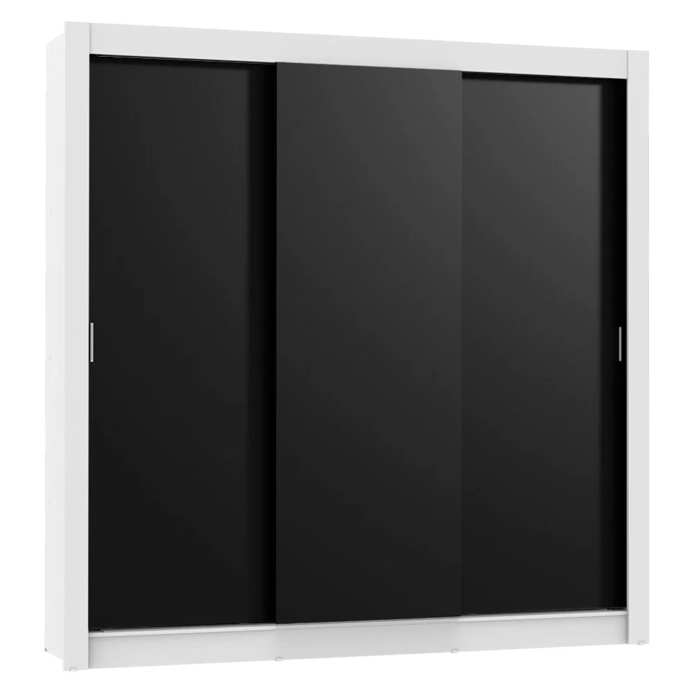 Guarda-Roupa Casal Madesa Lyon Plus 3 Portas de Correr 4 Gavetas Branco/Preto - Image 2