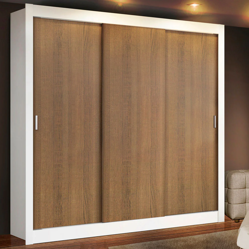 Guarda-Roupa Casal Madesa Lyon Plus 3 Portas de Correr 4 Gavetas Branco/Rustic