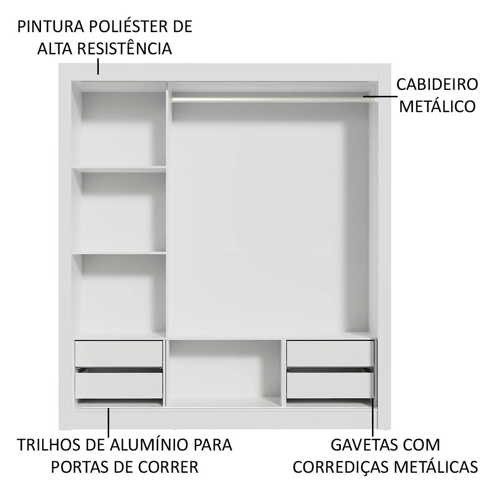 Guarda-Roupa Casal Madesa Lyon Plus 3 Portas de Correr 4 Gavetas Branco/Rustic - Image 6