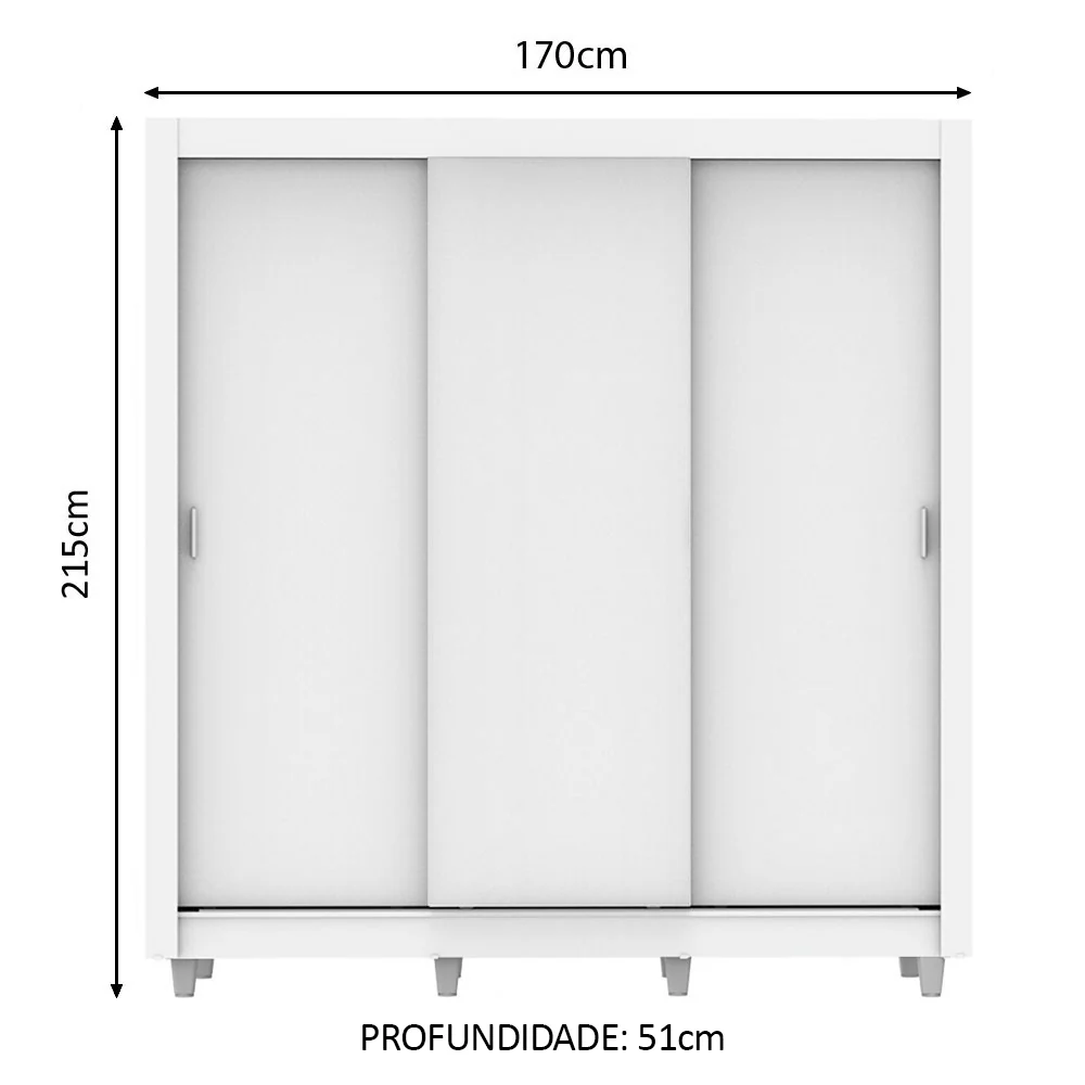 Guarda-Roupa Casal Madesa Lyon Plus 3 Portas de Correr 4 Gavetas com Pés Branco - Image 3