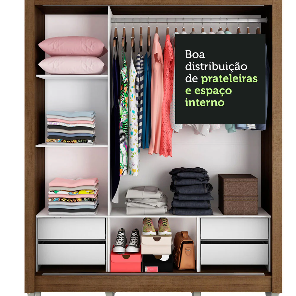 Guarda-Roupa Casal Madesa Lyon Plus 3 Portas de Correr 4 Gavetas com Pés Rustic - Image 6