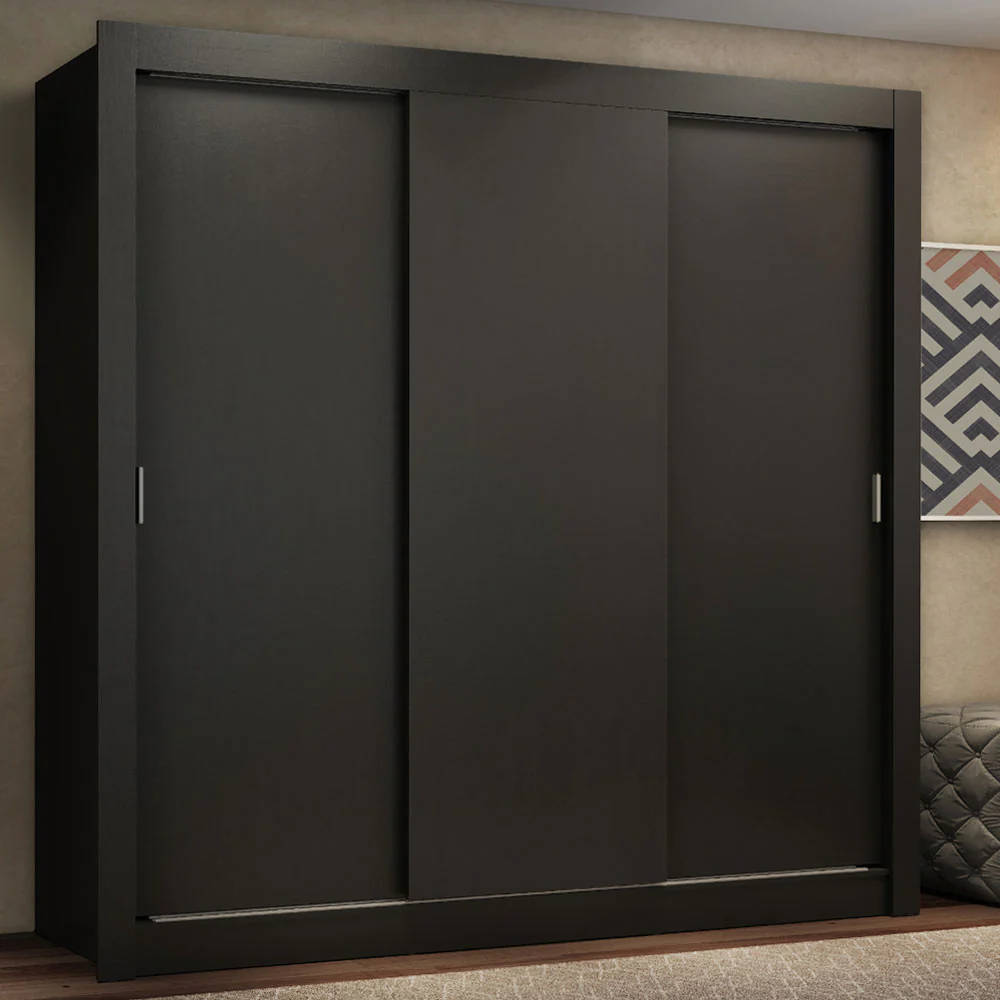 Guarda-Roupa Casal Madesa Lyon Plus 3 Portas de Correr 4 Gavetas Preto