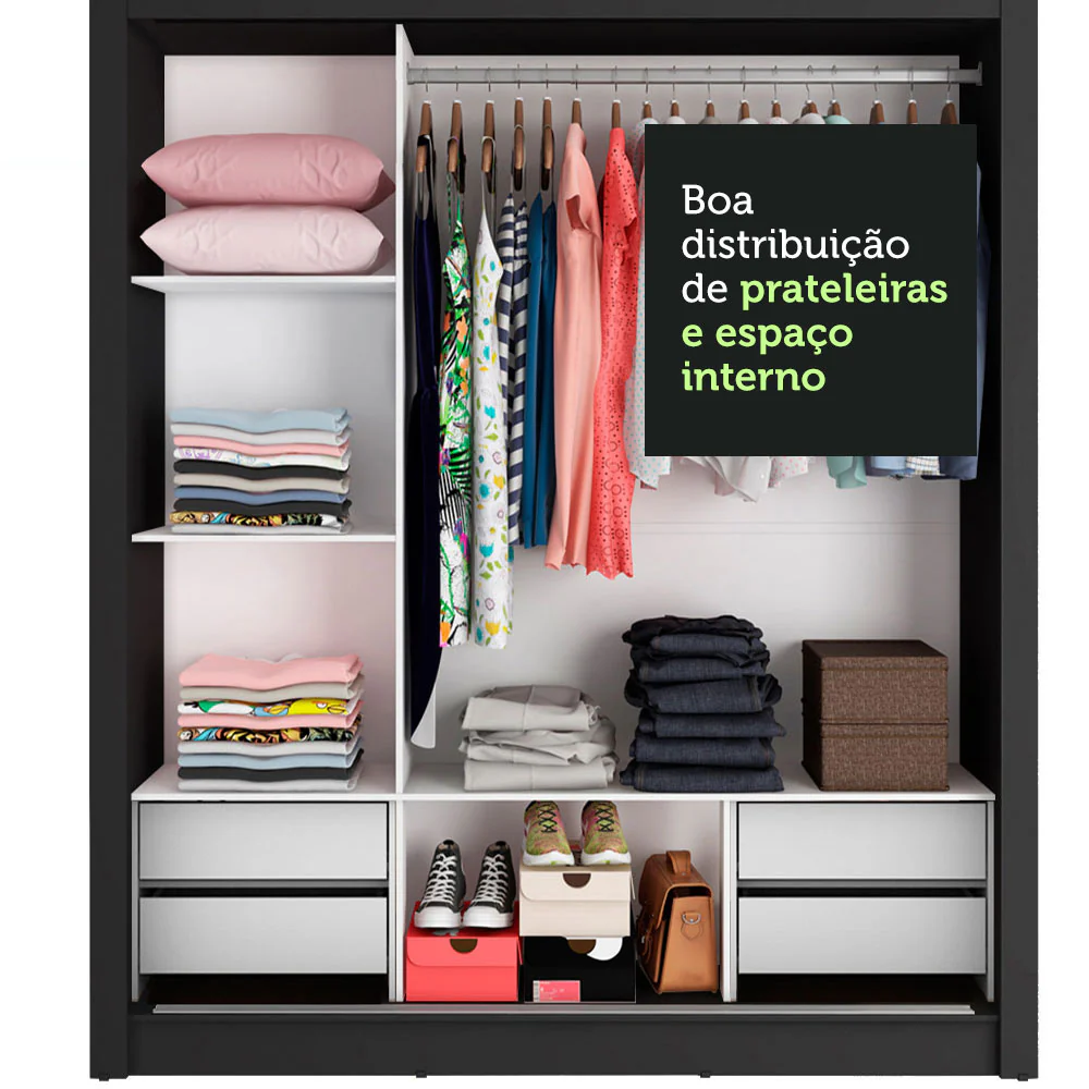 Guarda-Roupa Casal Madesa Lyon Plus 3 Portas de Correr 4 Gavetas Preto - Image 7