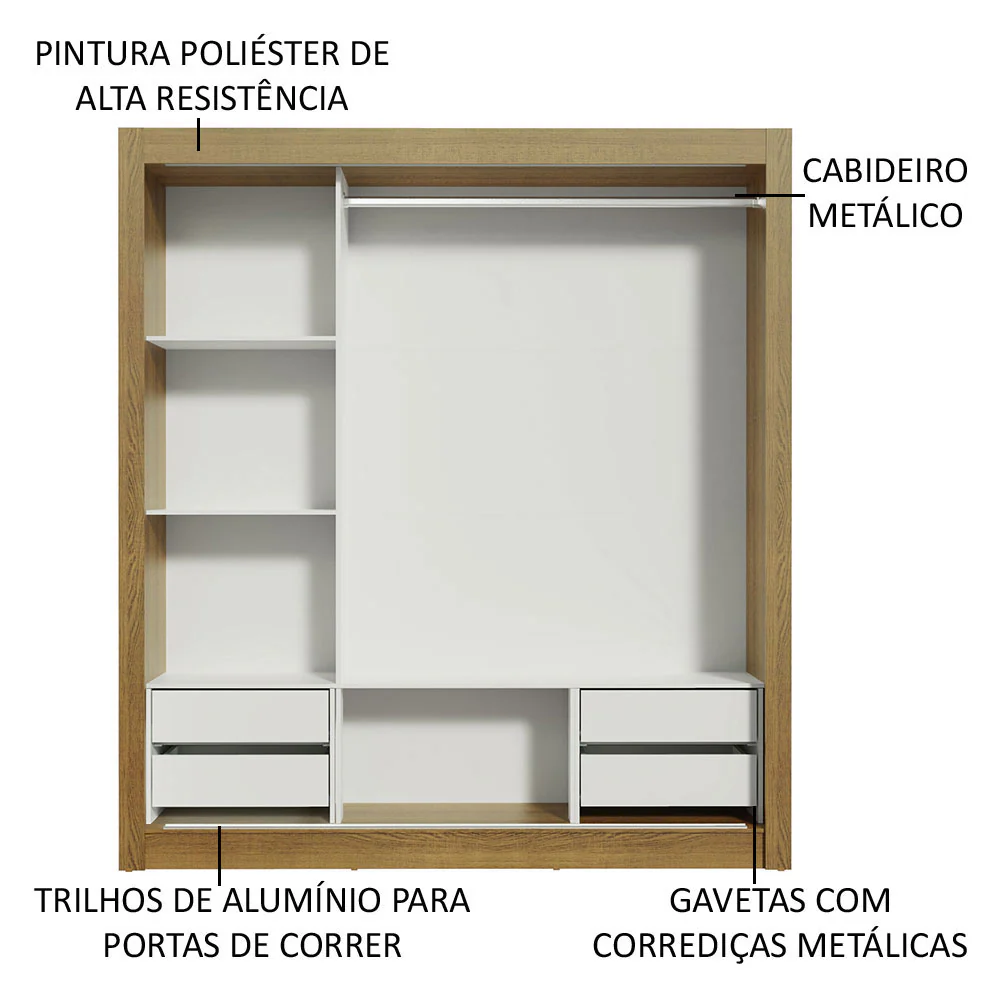 Guarda-Roupa Casal Madesa Lyon Plus 3 Portas de Correr 4 Gavetas Rustic - Image 6