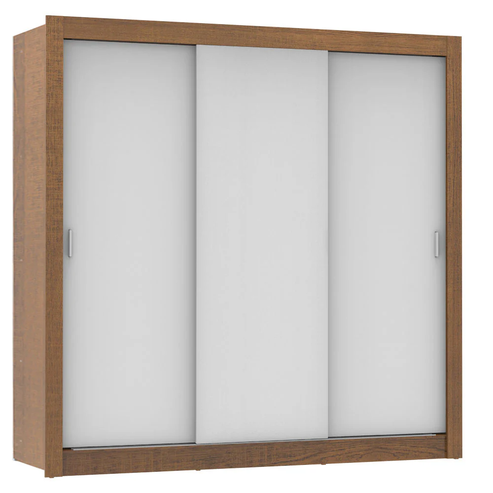 Guarda-Roupa Casal Madesa Lyon Plus 3 Portas de Correr 4 Gavetas Rustic/Branco - Image 2