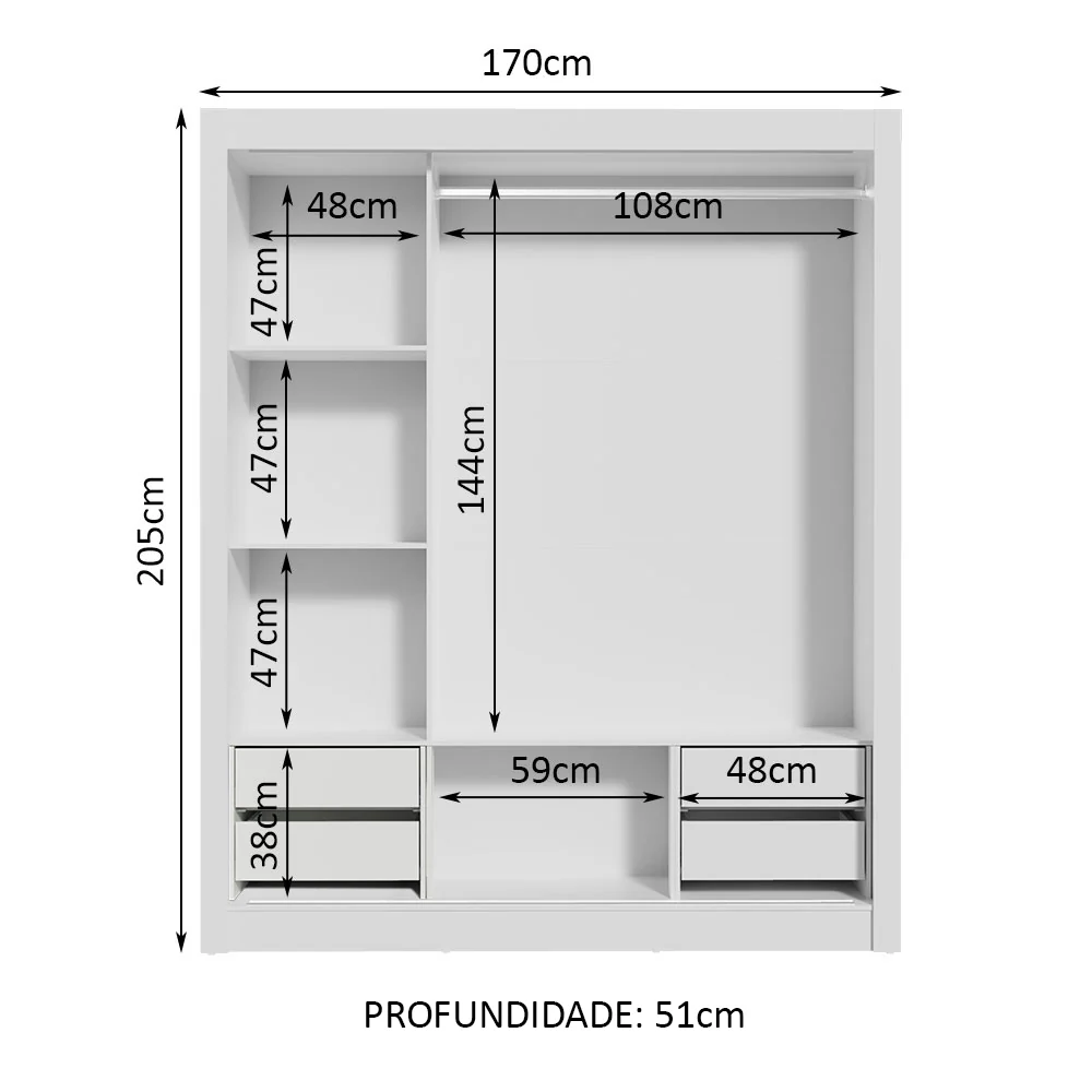 Guarda-Roupa Casal Madesa Lyon Plus 3 Portas de Correr com Espelho 4 Gavetas Branco - Image 4