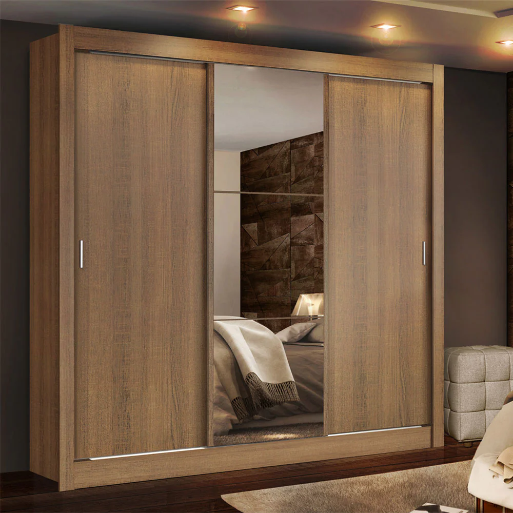 Guarda-Roupa Casal Madesa Lyon Plus 3 Portas de Correr com Espelho 4 Gavetas Rustic