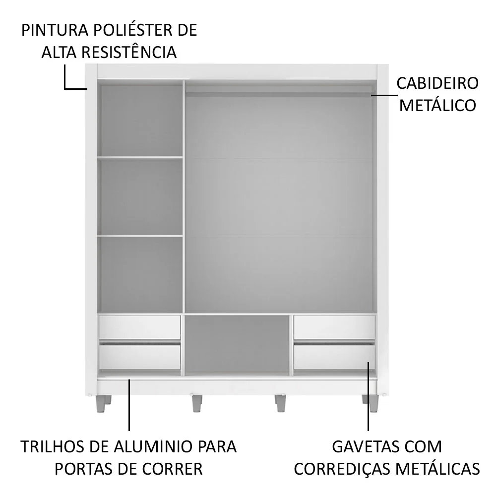 Guarda-Roupa Casal Madesa Lyon Plus 3 Portas de Correr com Espelhos 4 Gavetas com Pés Branco/Rustic - Image 5