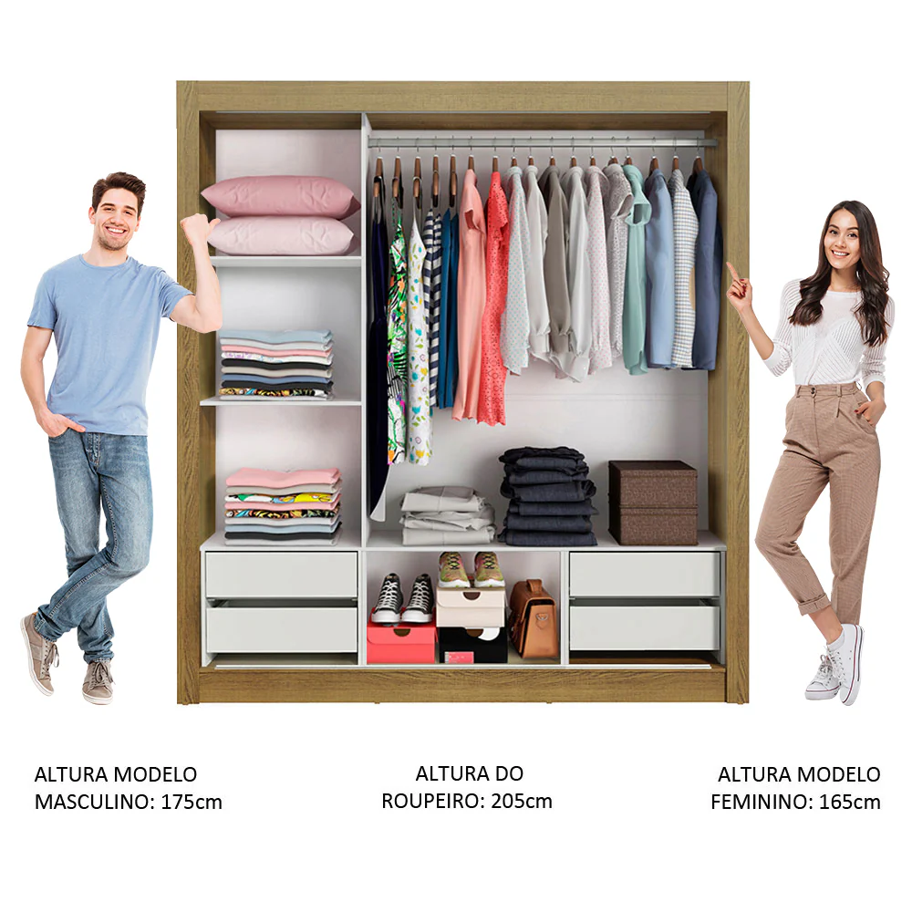 Guarda-Roupa Casal Madesa Lyon Plus 3 Portas de Correr com Espelhos 4 Gavetas Rustic - Image 5