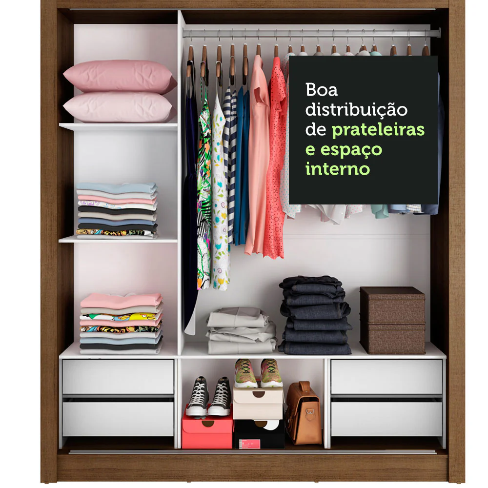 Guarda-Roupa Casal Madesa Lyon Plus 3 Portas de Correr com Espelhos 4 Gavetas Rustic/Preto - Image 7