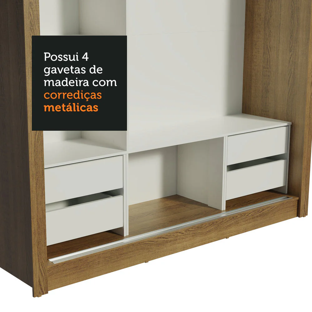 Guarda-Roupa Casal Madesa Lyon Plus 3 Portas de Correr de Espelho 4 Gavetas Rustic - Image 9
