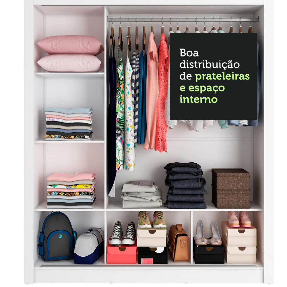 Guarda-Roupa Casal Madesa Mônaco 3 Portas de Correr com Espelho Branco/Cinza - Image 7
