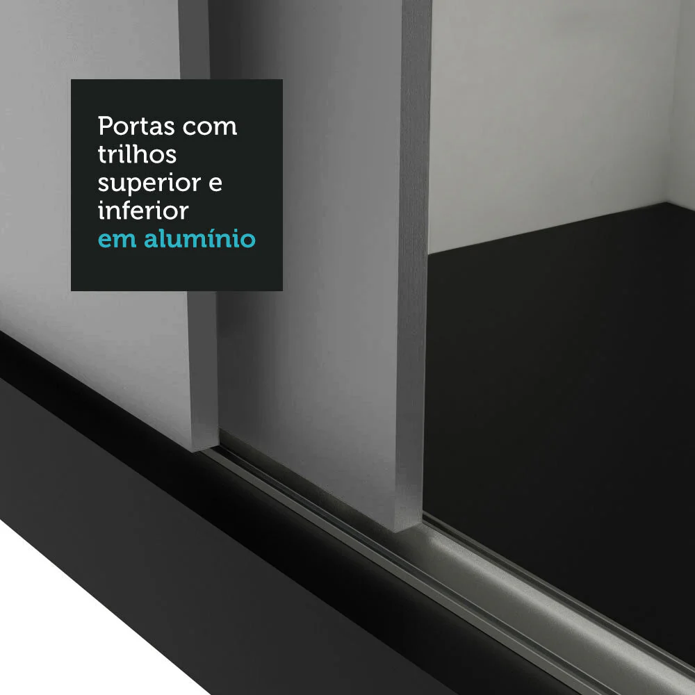 Guarda-Roupa Casal Madesa Mônaco 3 Portas de Correr Preto/Cinza - Image 8