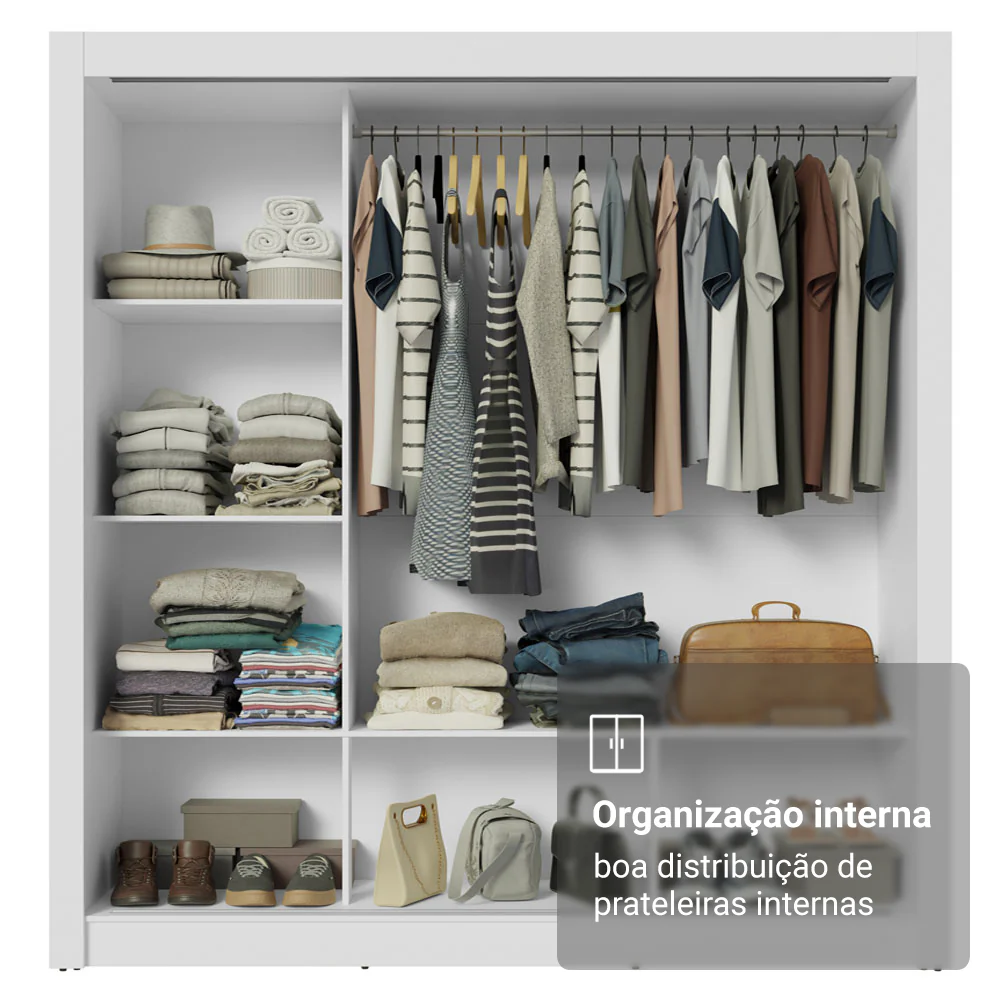 Guarda-Roupa Casal 3 Portas de Correr com Espelho Branco/Rustic Madesa Mônaco - Image 6