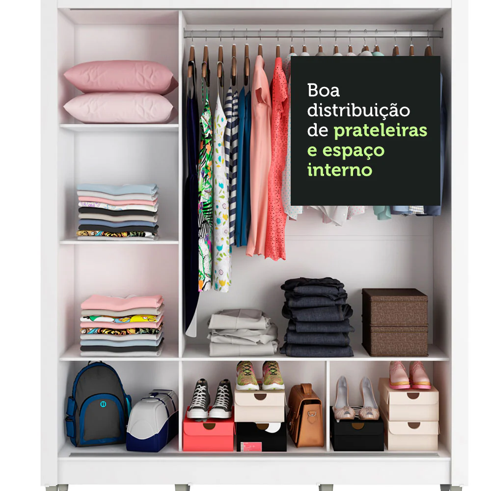 Guarda-Roupa Casal Madesa Mônaco 3 Portas de Correr com Espelho com Pés Branco - Image 6