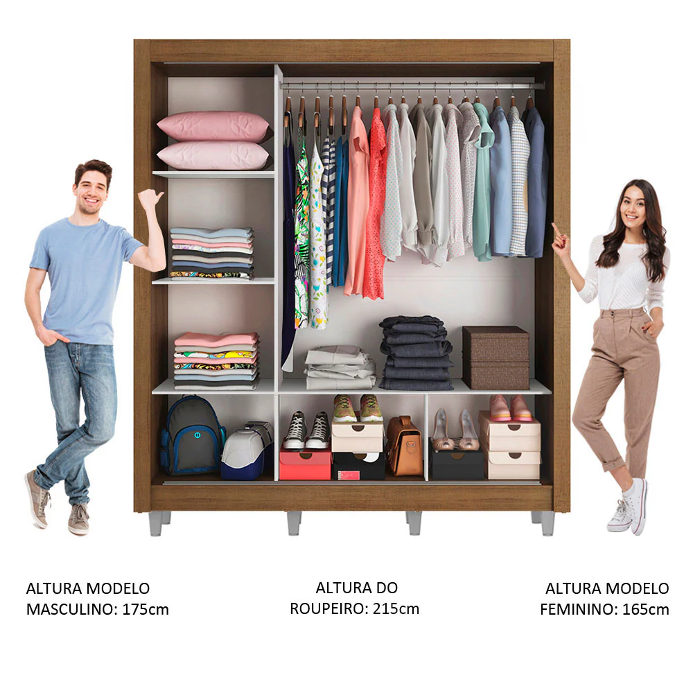 Guarda-Roupa Casal Madesa Mônaco 3 Portas de Correr com Espelho com Pés Rustic - Image 4