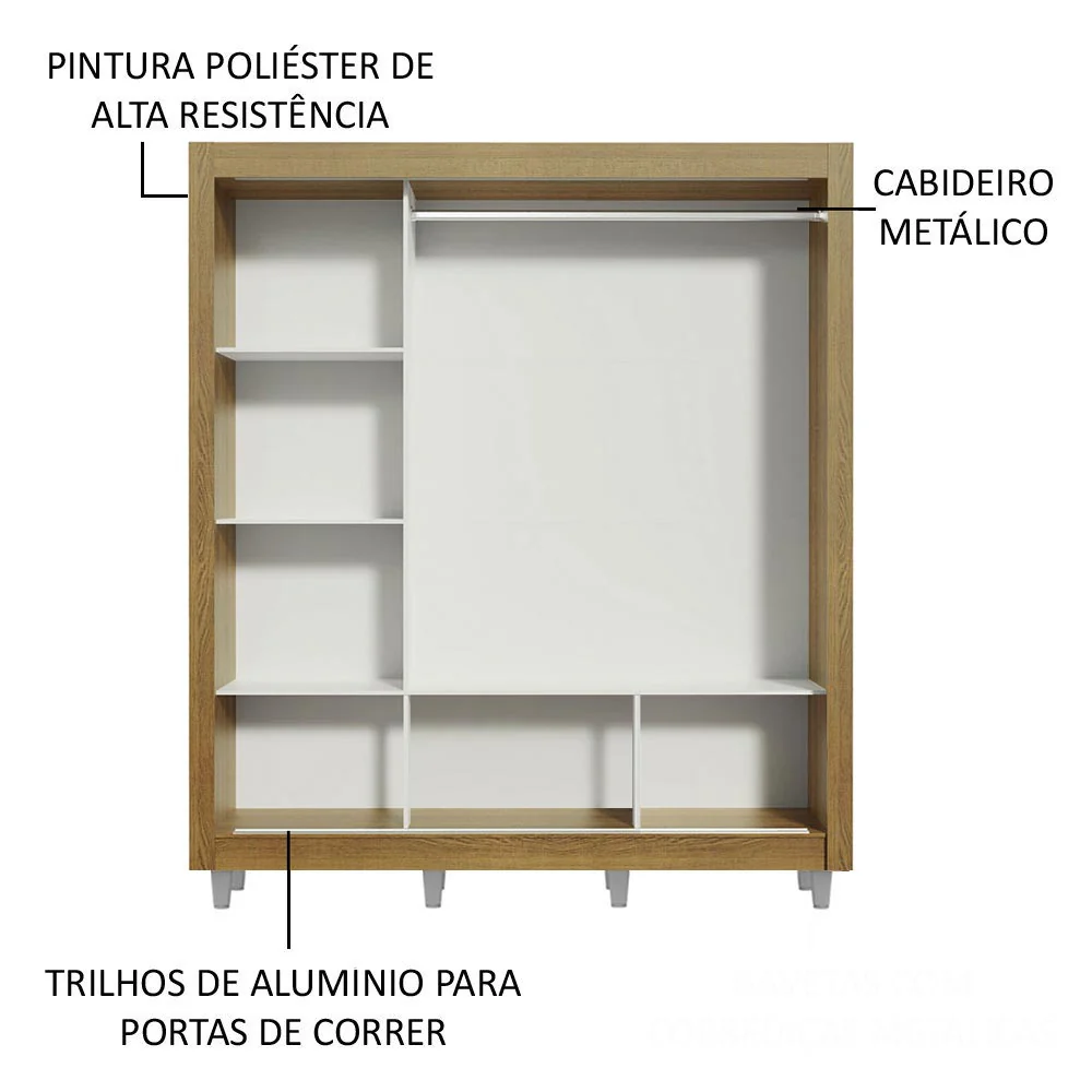 Guarda-Roupa Casal Madesa Mônaco 3 Portas de Correr com Espelho com Pés Rustic/Branco - Image 5