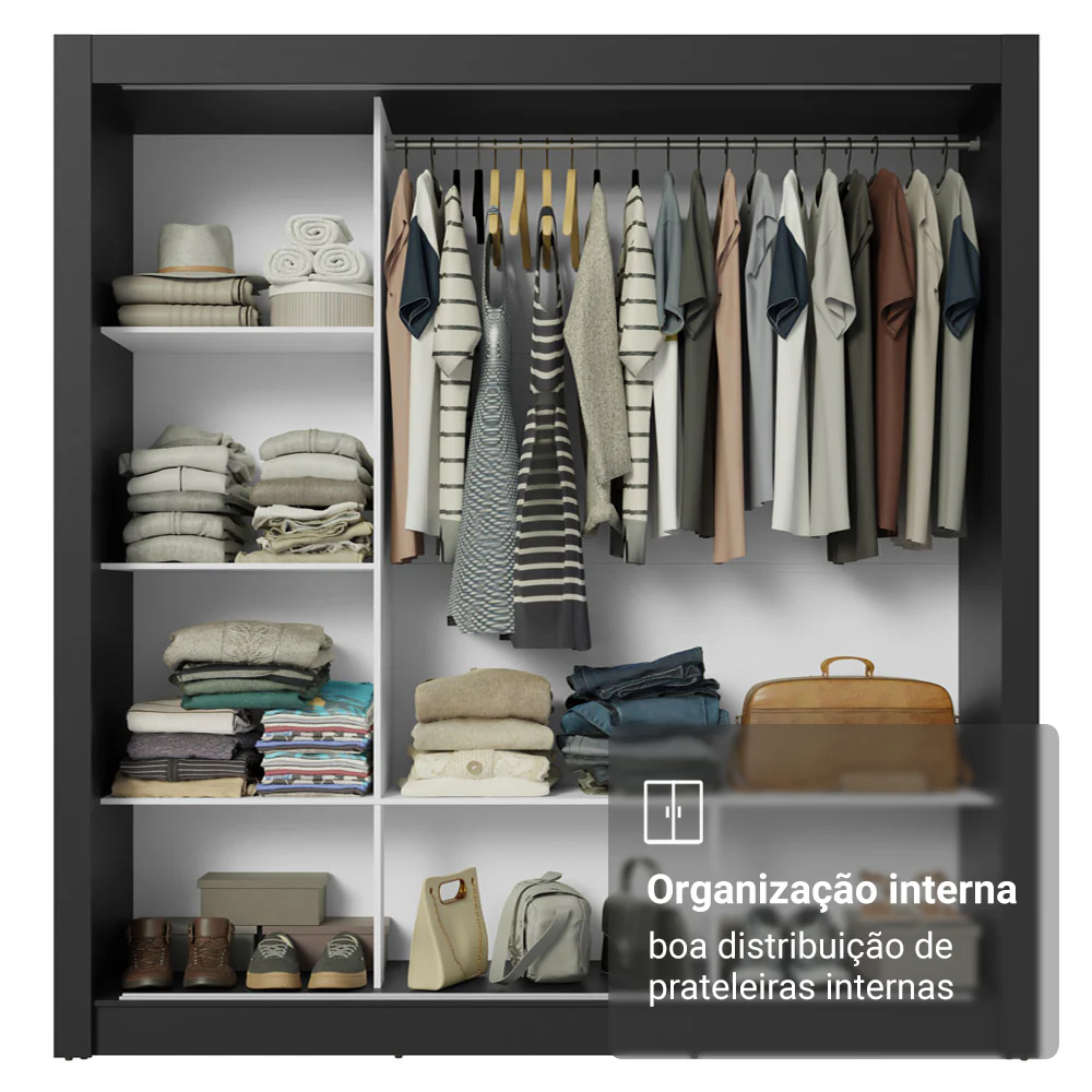 Guarda-Roupa Casal 3 Portas de Correr com Espelho Preto/Rustic Madesa Mônaco - Image 7