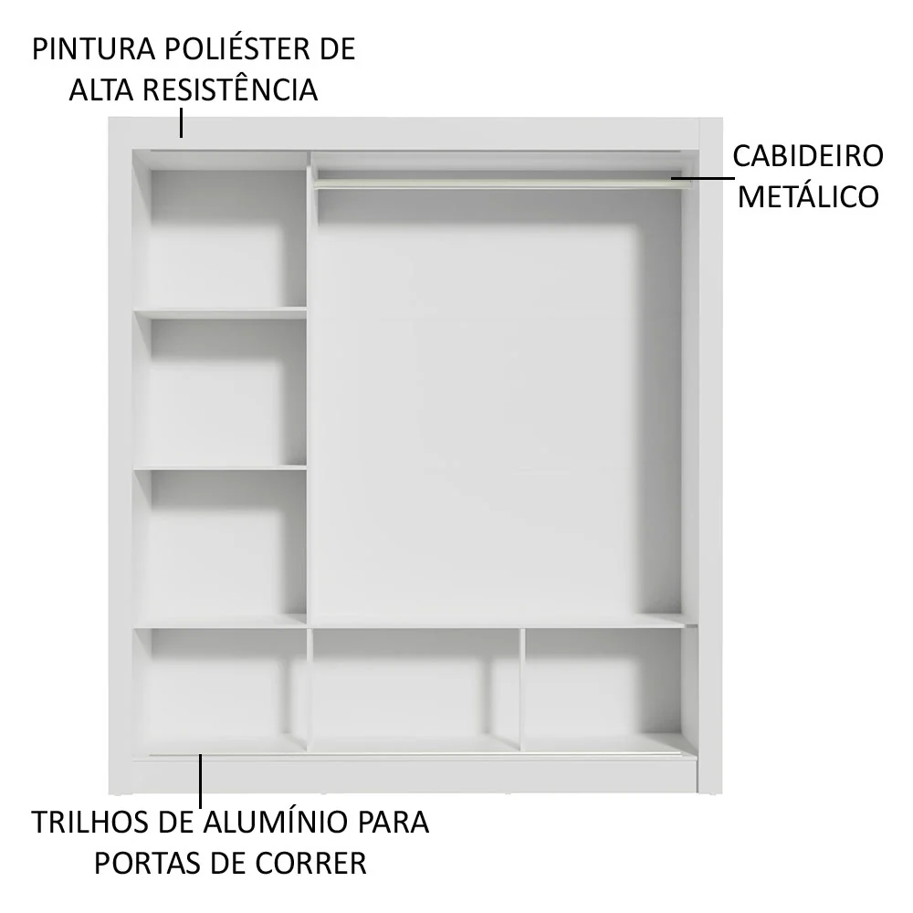 Guarda-Roupa Casal Madesa Mônaco 3 Portas de Correr com Espelhos Branco/Preto - Image 6