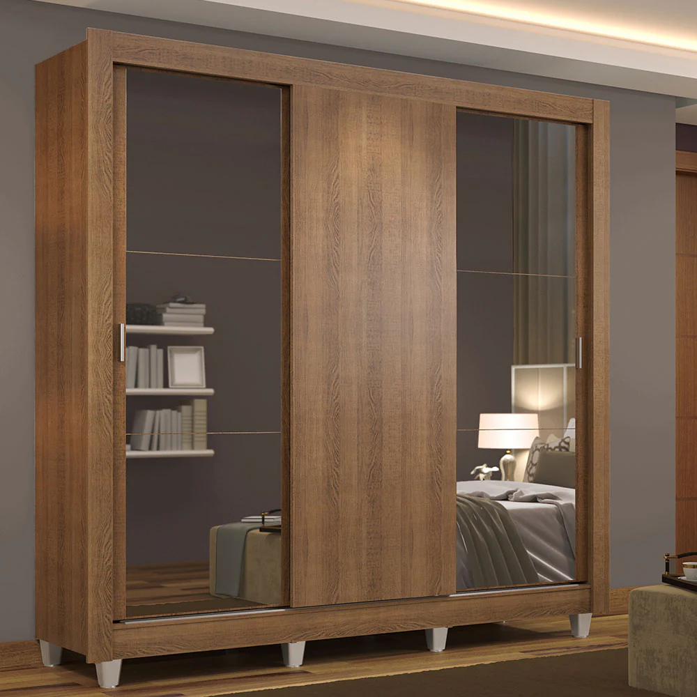 Guarda-Roupa Casal Madesa Mônaco 3 Portas de Correr com Espelhos com Pés Rustic