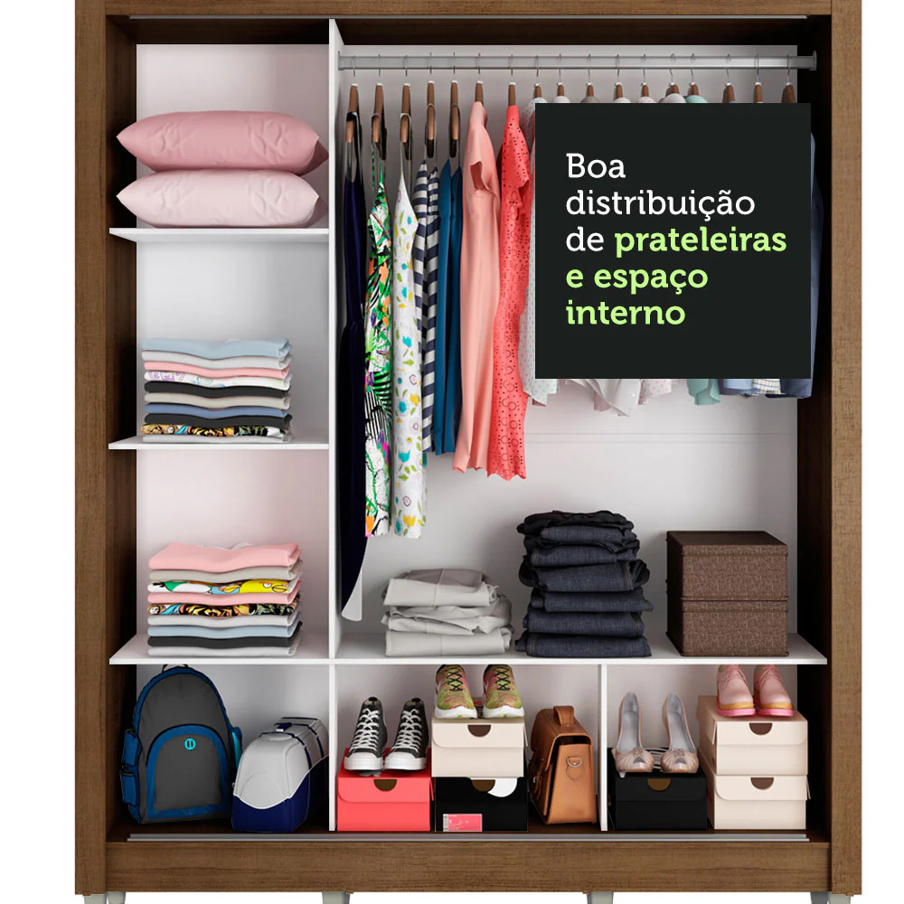 Guarda-Roupa Casal Madesa Mônaco 3 Portas de Correr com Espelhos com Pés Rustic - Image 6