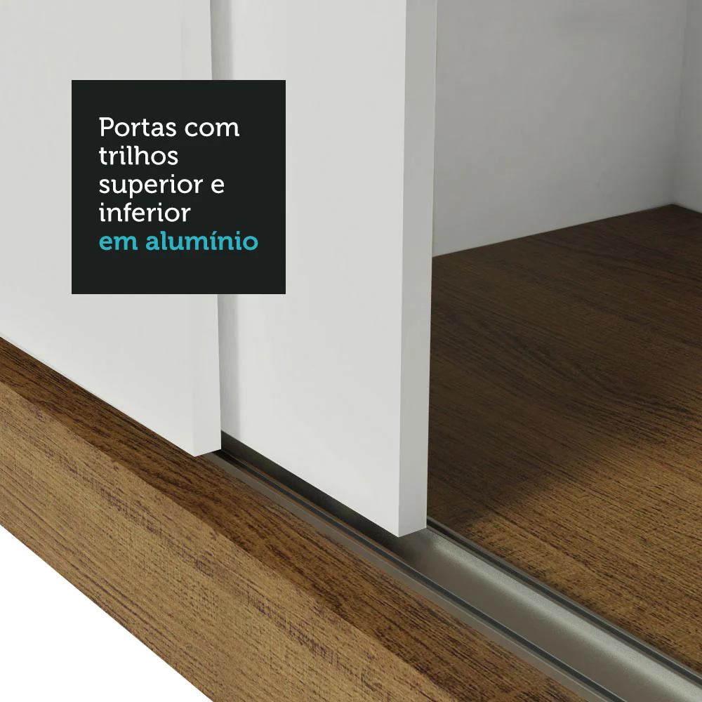 Guarda-Roupa Casal Madesa Mônaco 3 Portas de Correr com Espelhos com Pés Rustic/Branco - Image 7