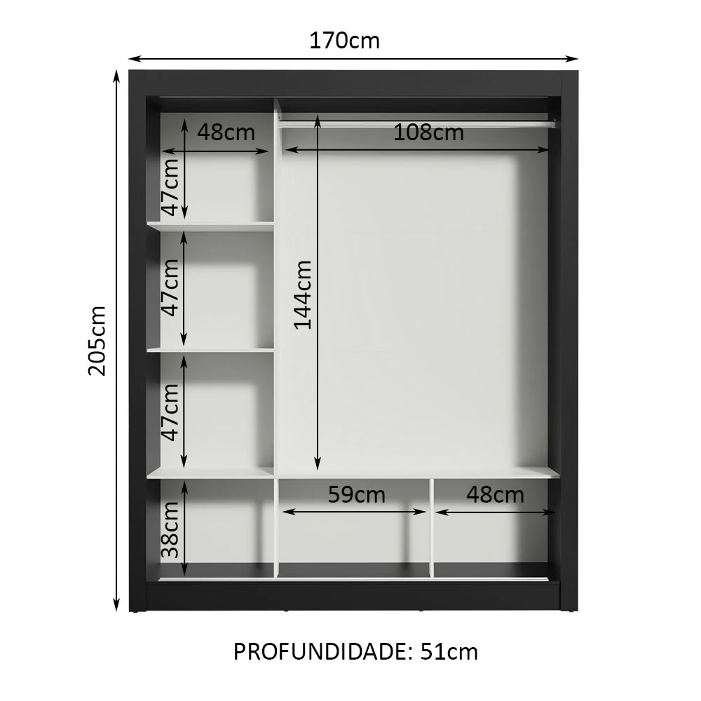 Guarda-Roupa Casal Madesa Mônaco 3 Portas de Correr com Espelhos Preto/Branco - Image 4