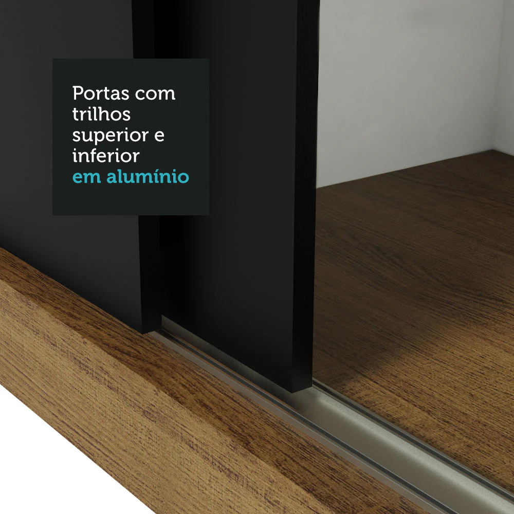 Guarda-Roupa Casal Madesa Mônaco 3 Portas de Correr com Espelhos Rustic/Preto - Image 8