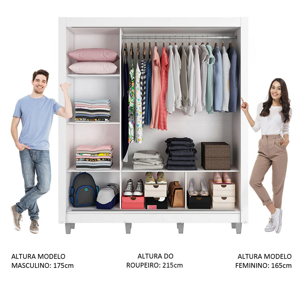 Guarda-Roupa Casal Madesa Mônaco 3 Portas de Correr com Pés Branco/Rustic - Image 4
