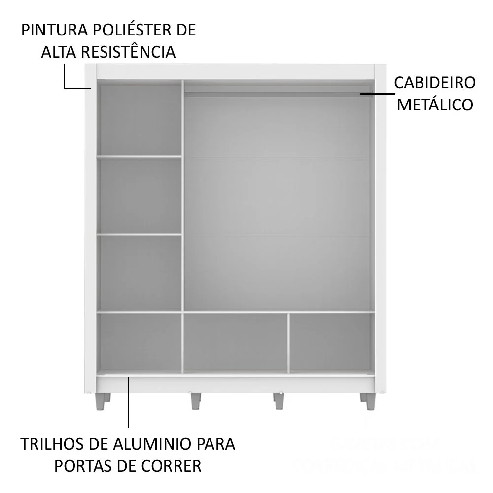 Guarda-Roupa Casal Madesa Mônaco 3 Portas de Correr com Pés Branco/Rustic - Image 5