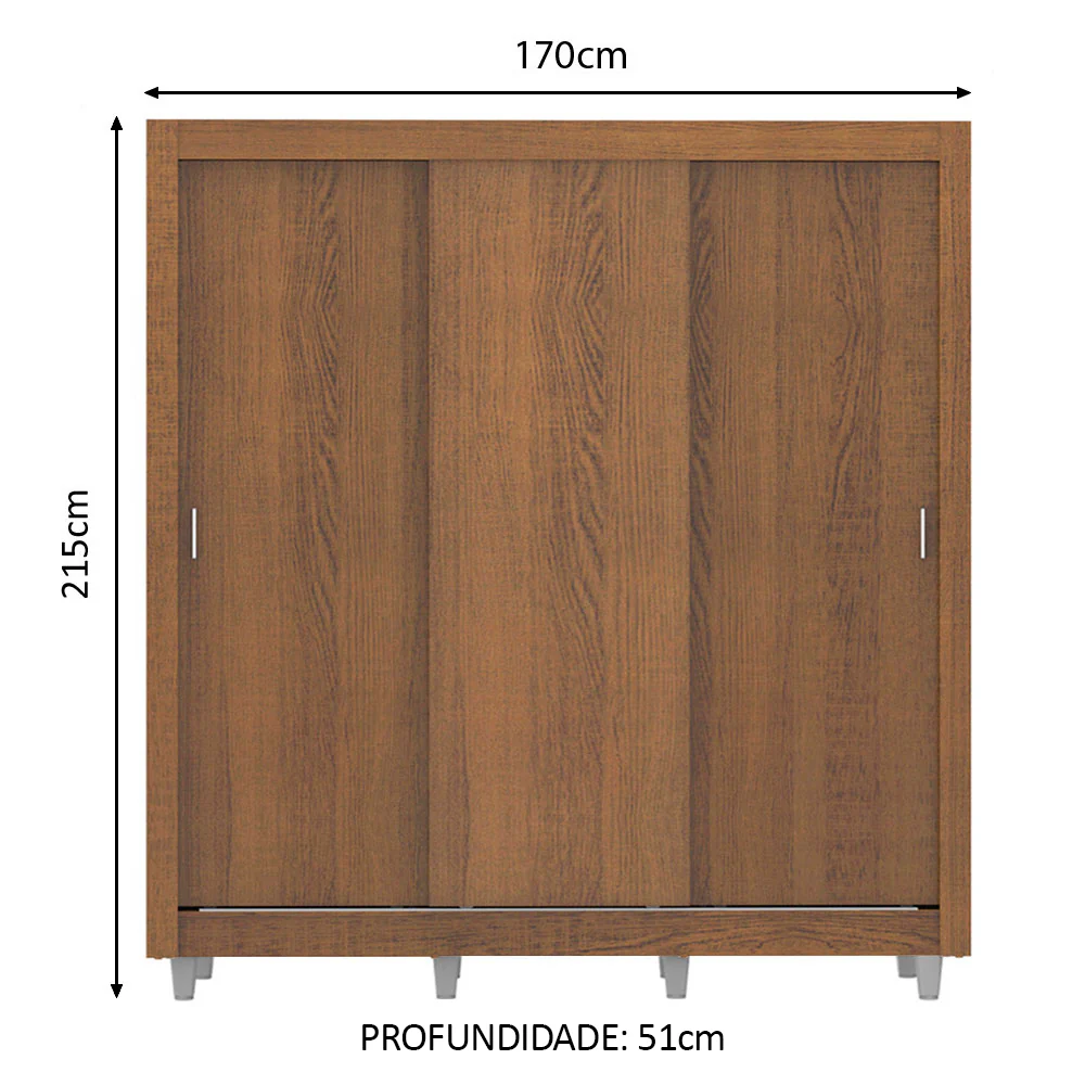 Guarda-Roupa Casal Madesa Mônaco 3 Portas de Correr com Pés Rustic - Image 3